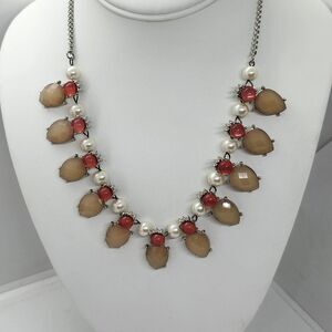 New York And Co Pink And Beige‎ Faux Pearl Statement Necklace